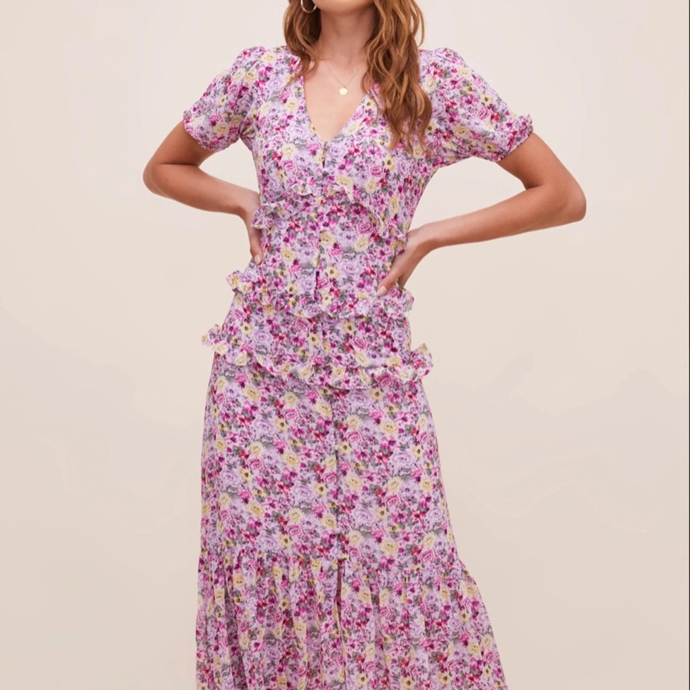 ASTR the Label Puff Sleeve Floral Midi Dress